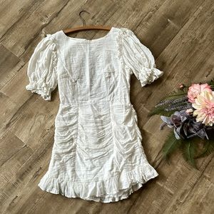 Saints + white Gauze ruffled ruched open back dress large